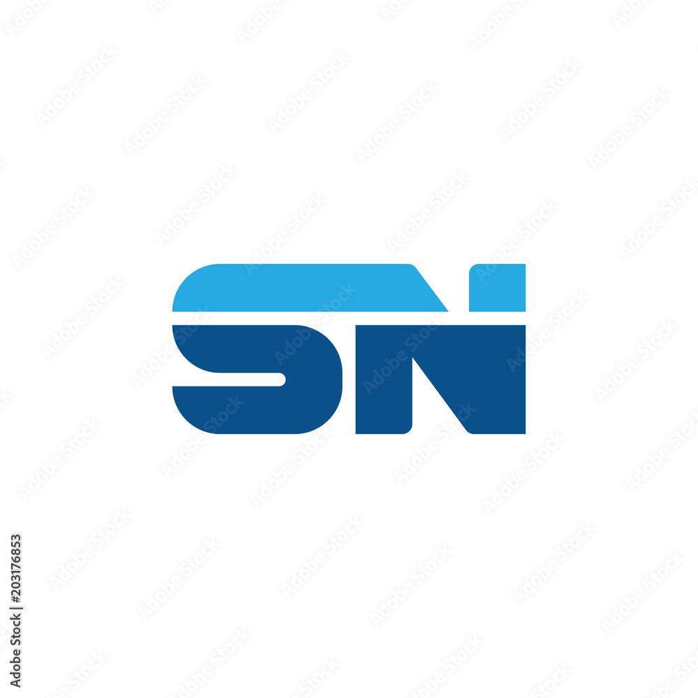 Initial letter SN, straight linked line bold logo, simple flat blue colors Initial letter SN, straight linked line bold logo, simple flat blue colors