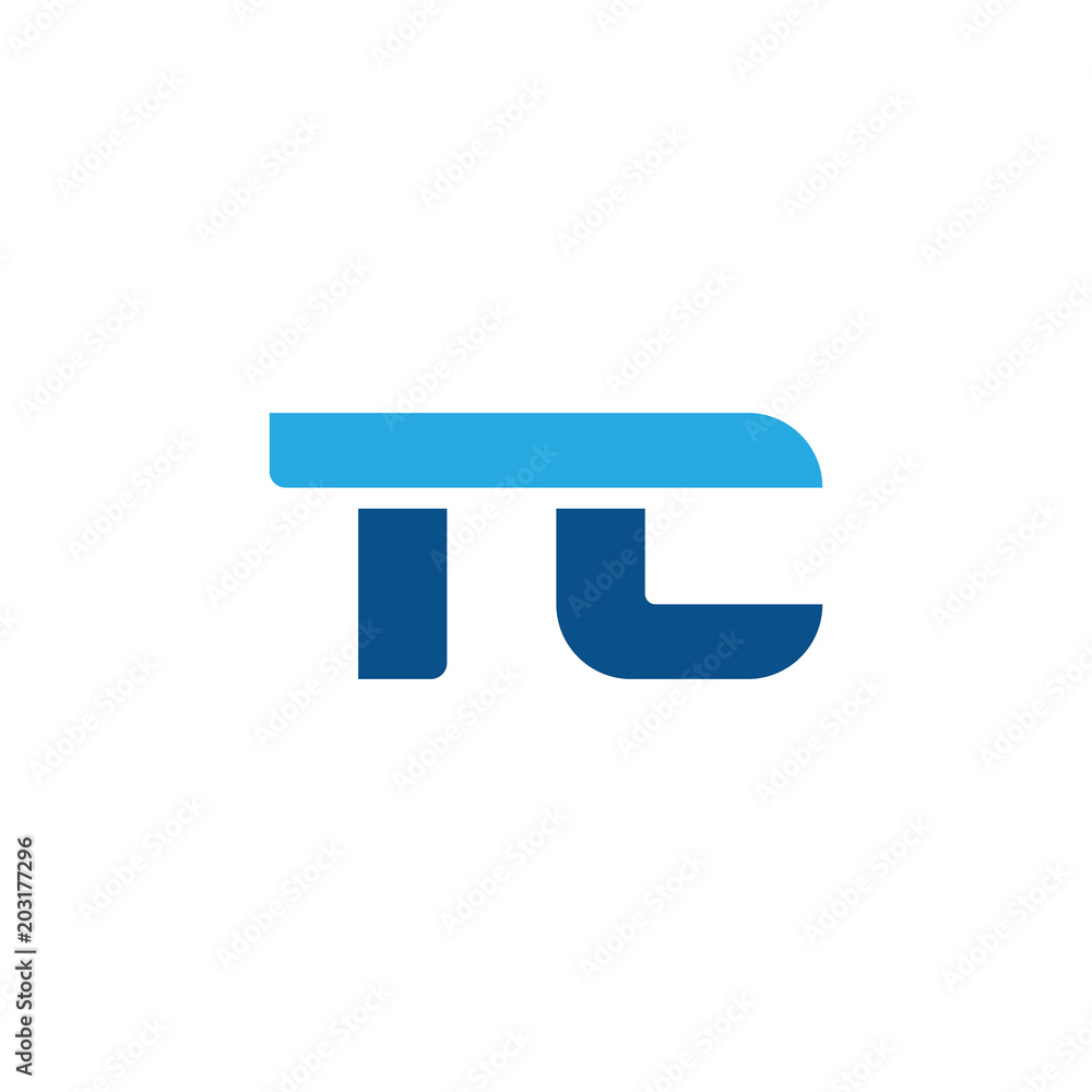 Initial letter TC, straight linked line bold logo, simple flat blue colors Initial letter TC, straight linked line bold logo, simple flat blue colors