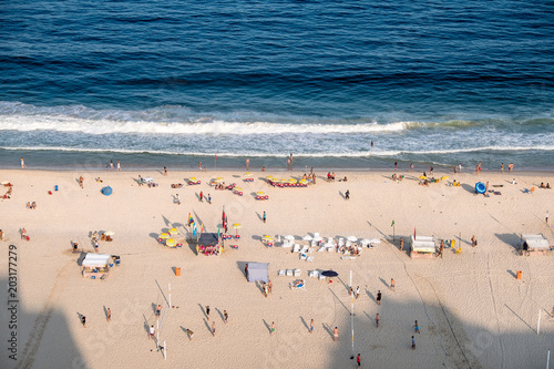 view of Copacabana beach during late afternoon, taken from the rooftop of a hotel, Rio de Janeiro, Brazil © jpbarcelos