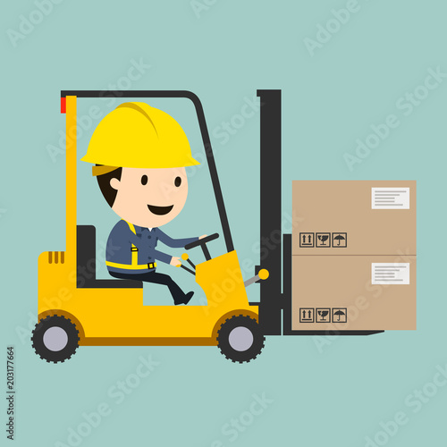 Transportation work, Forklift driving, Vector illustration, Safety and accident, Industrial safety cartoon