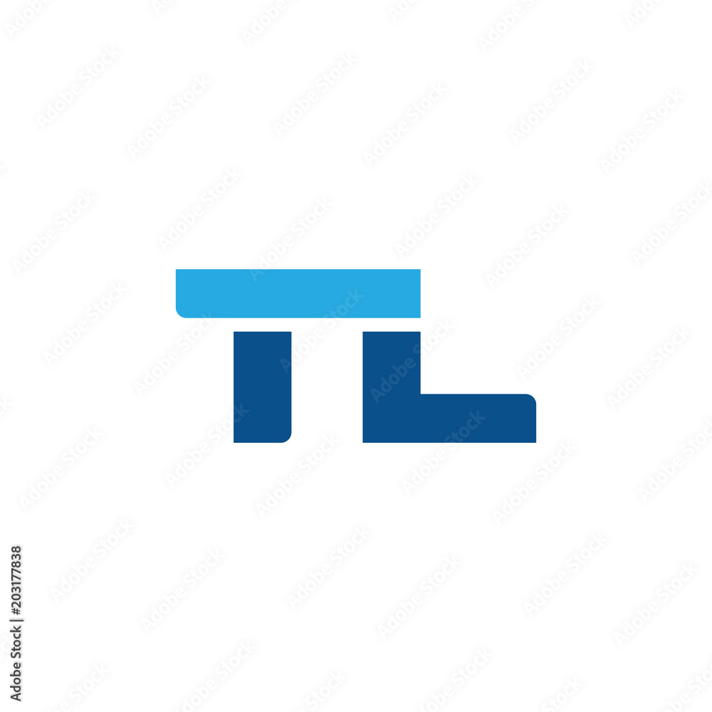 Initial letter TL, straight linked line bold logo, simple flat blue colors Initial letter TL, straight linked line bold logo, simple flat blue colors