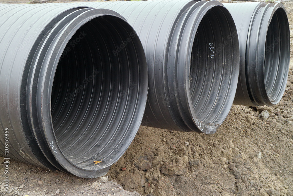 Plastic building pipes of large diameter. Plastic building pipes of large diameter.