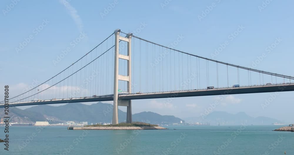Hong Kong Tsing Ma bridge under clear blue sky Hong Kong Tsing Ma bridge under clear blue sky