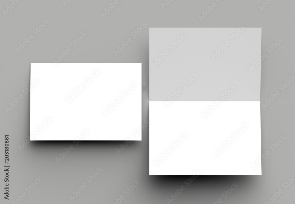 Bi fold vertical - landscape brochure or invitation mock up isolated on gray background. Bi fold vertical - landscape brochure or invitation mock up isolated on gray background.