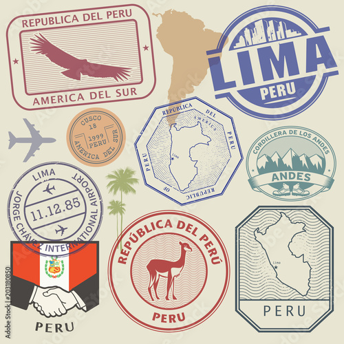 Travel stamps set Peru, South America