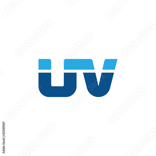 Initial letter UV, straight linked line bold logo, simple flat blue colors