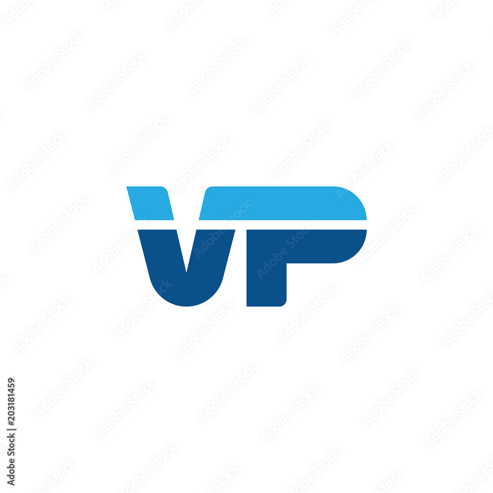 Initial letter VP, straight linked line bold logo, simple flat blue colors Initial letter VP, straight linked line bold logo, simple flat blue colors