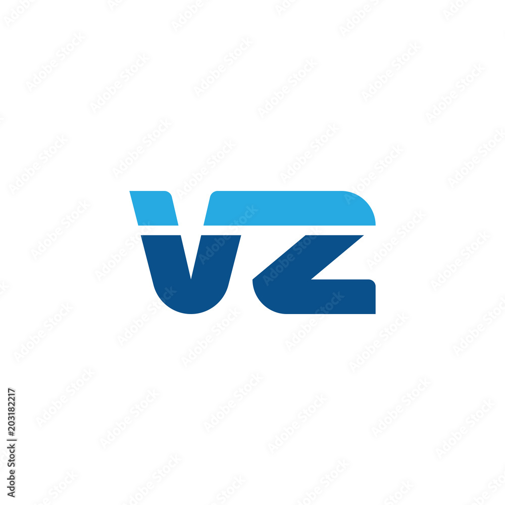 Initial letter VZ, straight linked line bold logo, simple flat blue colors Initial letter VZ, straight linked line bold logo, simple flat blue colors