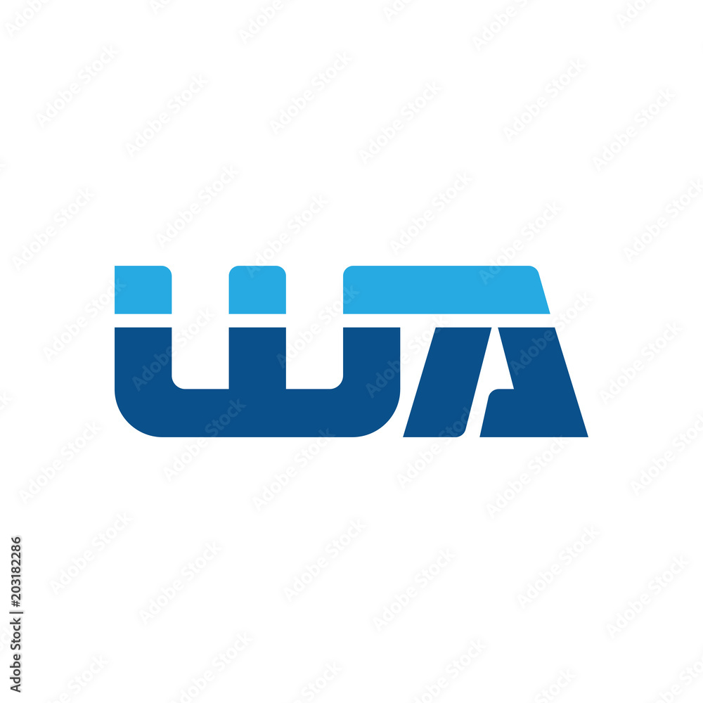 Initial letter WA, straight linked line bold logo, simple flat blue colors Initial letter WA, straight linked line bold logo, simple flat blue colors
