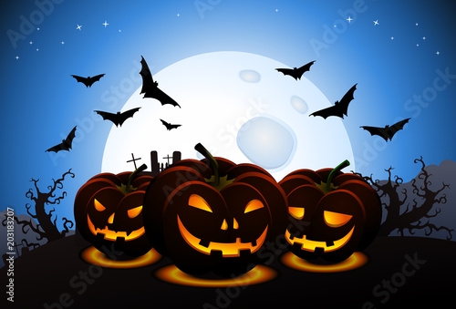scary halloween wallpaper with carved pumpkins and scarry bats