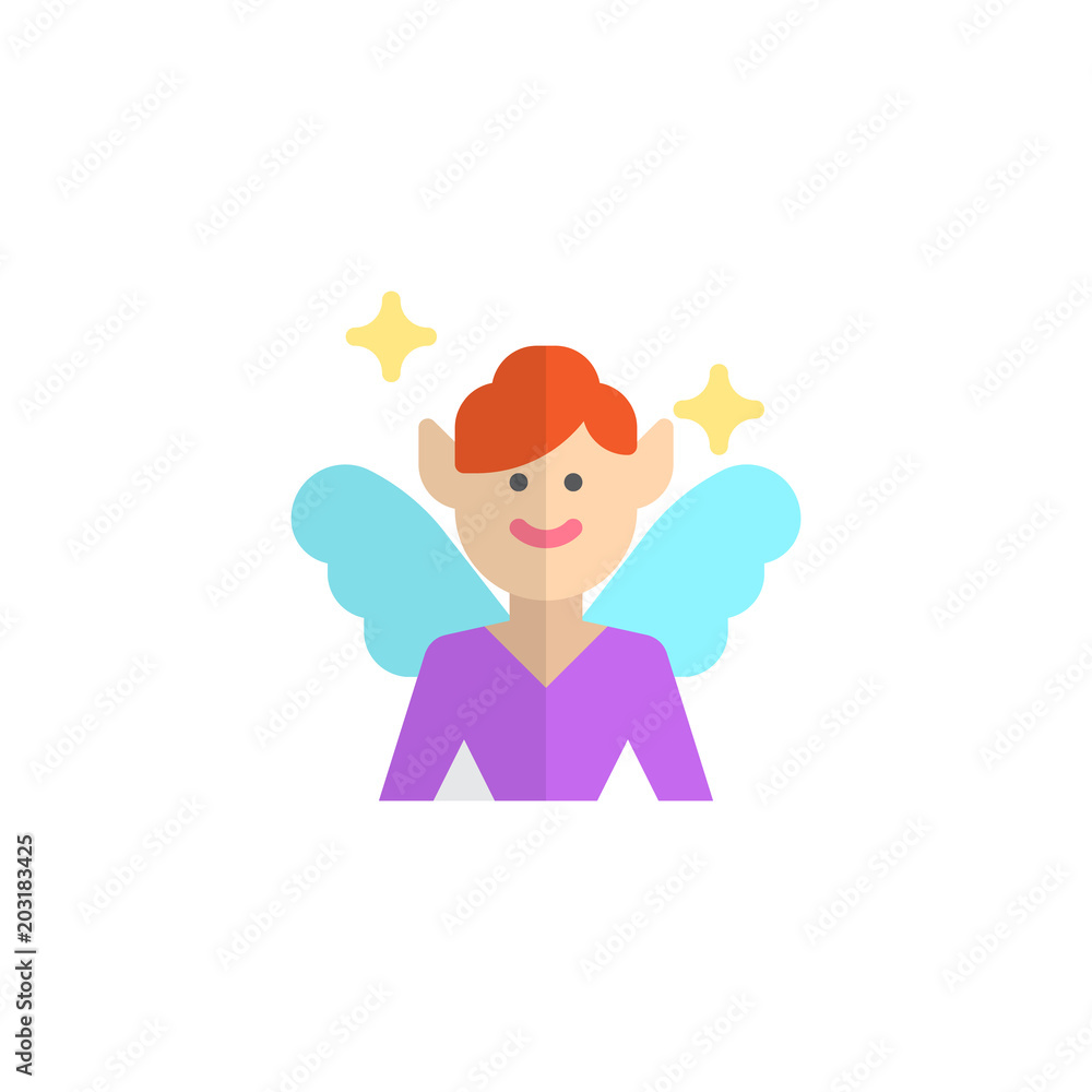 Magical fairy with wings flat icon, vector sign, colorful pictogram isolated on white. Flying fairy symbol, logo illustration. Flat style design Magical fairy with wings flat icon, vector sign, colorful pictogram isolated on white. Flying fairy symbol, logo illustration. Flat style design