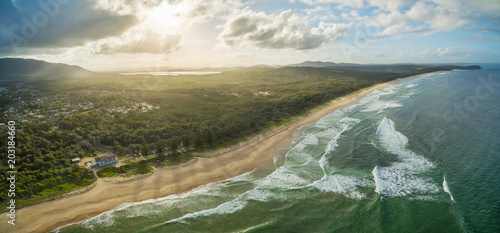 Aerial panoramic landscape of North Haven Beach, New South Wales, Australia