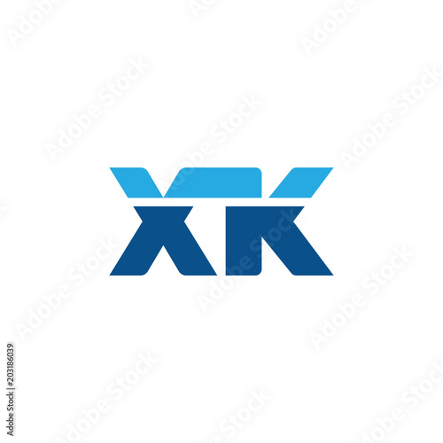 Initial letter XK, straight linked line bold logo, simple flat blue colors