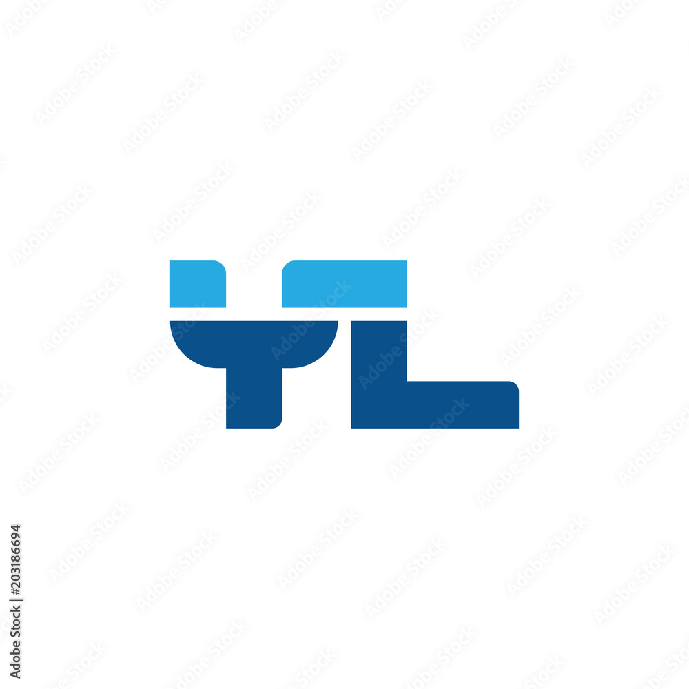 Initial letter YL, straight linked line bold logo, simple flat blue colors Initial letter YL, straight linked line bold logo, simple flat blue colors