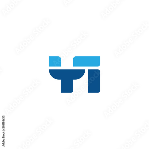 Initial letter YI, straight linked line bold logo, simple flat blue colors