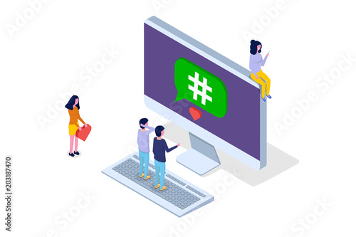Social media, networking  isometric concept. Vector illustration.