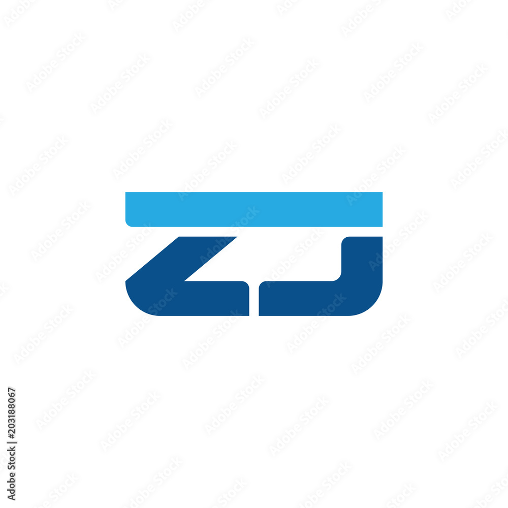 Initial letter ZJ, straight linked line bold logo, simple flat blue colors Initial letter ZJ, straight linked line bold logo, simple flat blue colors