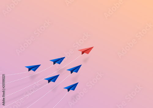 Paper art style of airplanes business teamwork creative concept idea.Vector illustration.
