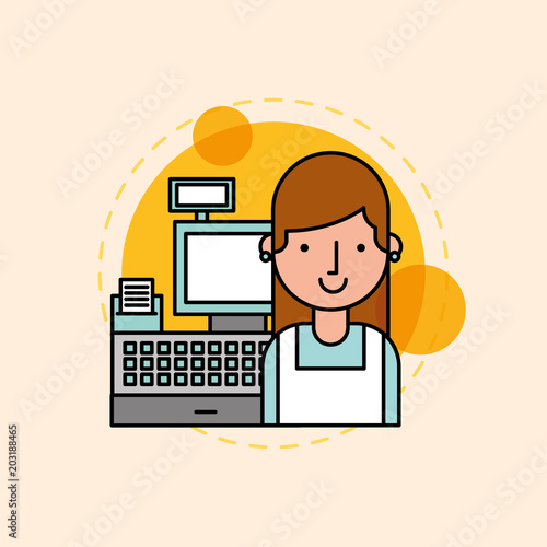 young woman is near the cash register vector illustration vector illustration