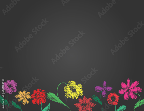 hand drawn flowers border on black background