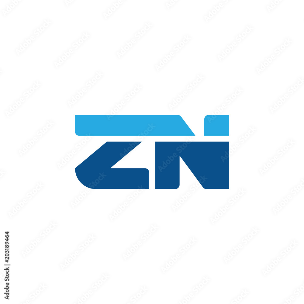 Initial letter ZN, straight linked line bold logo, simple flat blue colors Initial letter ZN, straight linked line bold logo, simple flat blue colors