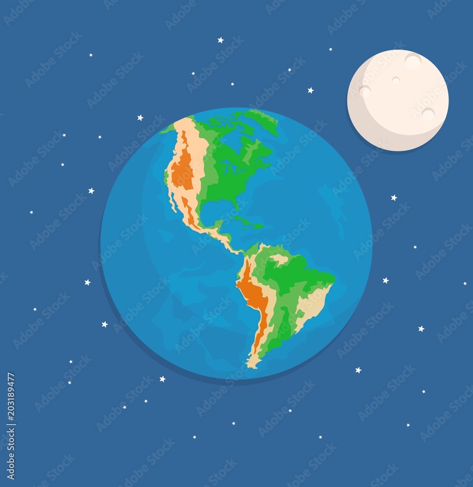 Isolated earth planet and moon in flat vector style Isolated earth planet and moon in flat vector style