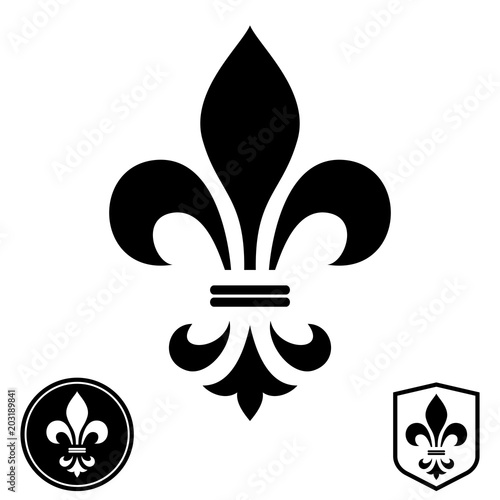 Black royal lily on a white background. Heraldic sign, logo,