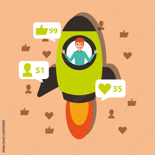 man in rocket start viral content vector illustration photo