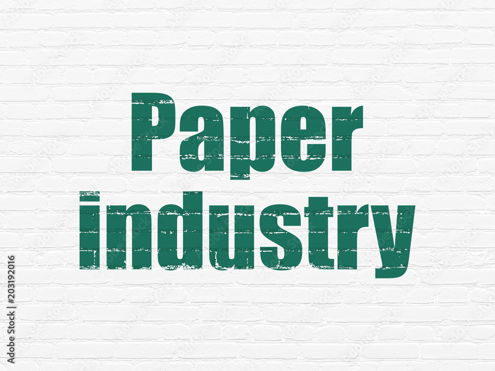 Manufacuring concept: Painted green text Paper Industry on White Brick wall background Manufacuring concept: Painted green text Paper Industry on White Brick wall background
