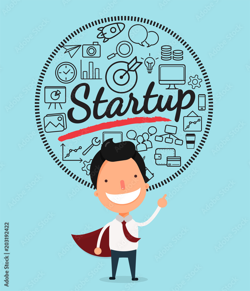 Superhero businessman cartoon for start up concept. Superhero businessman cartoon for start up concept.