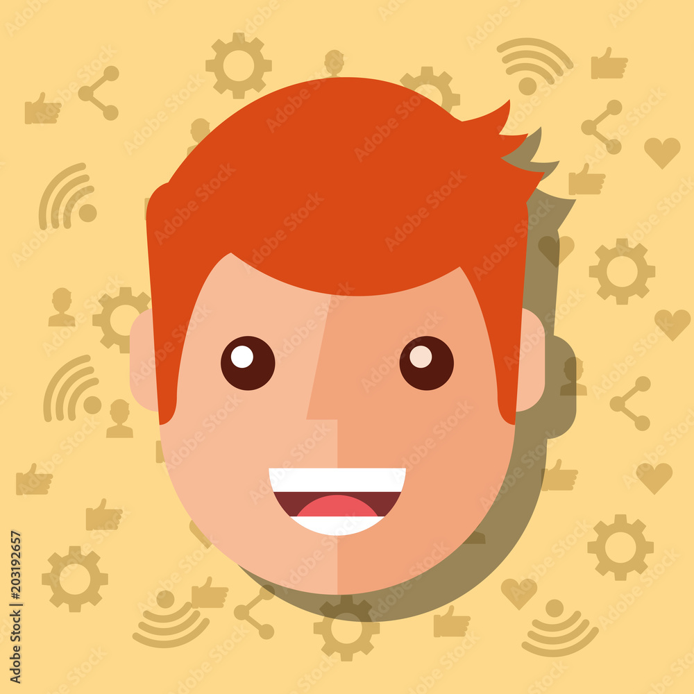 man face character with social media networks icons background vector illustration man face character with social media networks icons background vector illustration