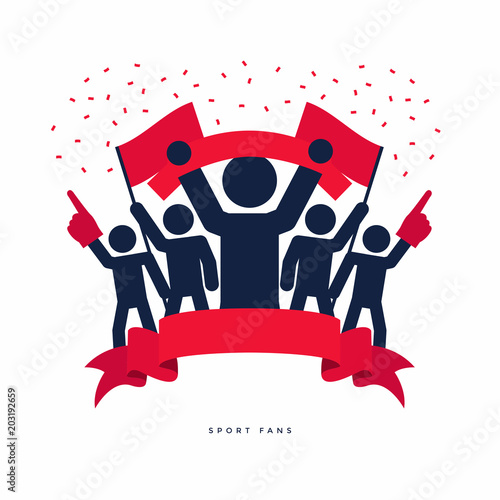 Stick figures of sport fans cheering team.