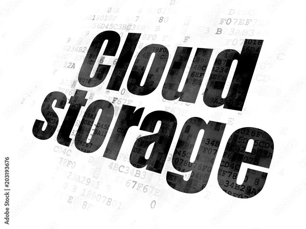 Security concept: Pixelated black text Cloud Storage on Digital background Security concept: Pixelated black text Cloud Storage on Digital background