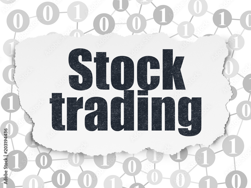 Business concept: Painted black text Stock Trading on Torn Paper background with Scheme Of Binary Code Business concept: Painted black text Stock Trading on Torn Paper background with Scheme Of Binary Code
