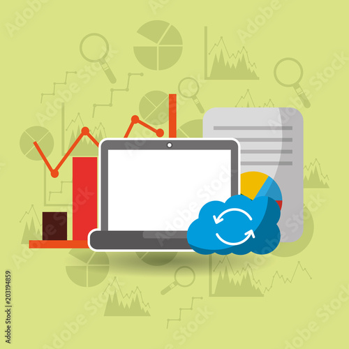 cloud computing laptop business hosting network vector illustration
