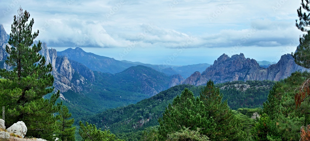 Corsica-panoramic outlook from pass Col de Bavella