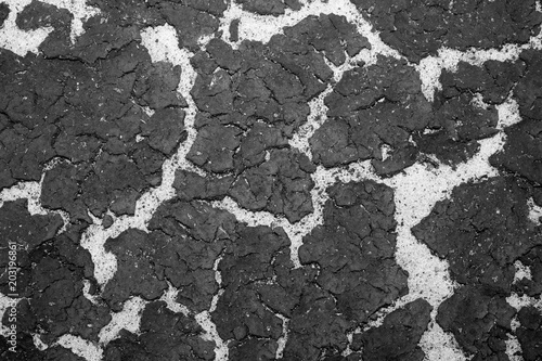 The texture of the bottom of the reservoir sand and the accumulation of silt on top. Background. Black and white image photo