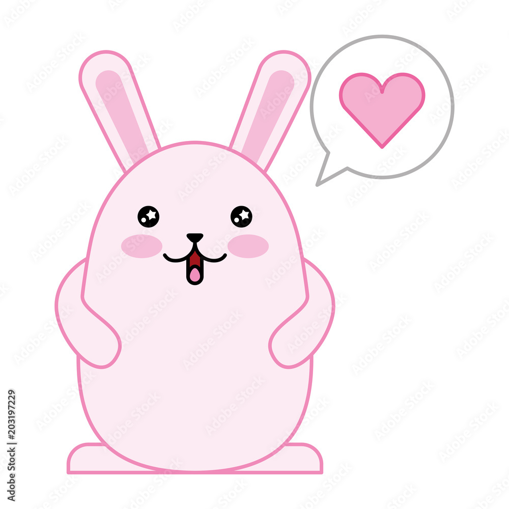 cute rabbit with speech bubble and heart kawaii character vector illustration design