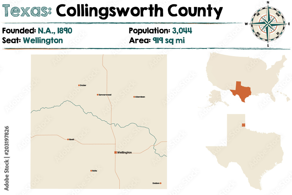 Detailed map of Collingsworth county in Texas, USA.