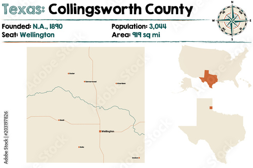 Detailed map of Collingsworth county in Texas  USA.