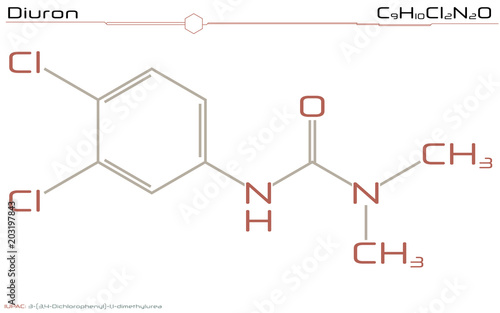 Large and detailed infographic of the molecule of Diuron. photo