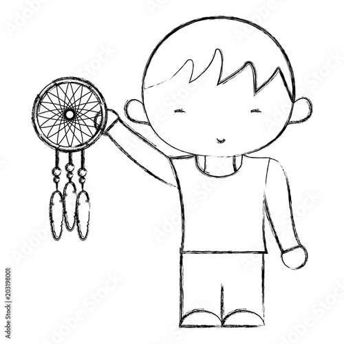 grunge boy hairstyle with dream catcher in the hand