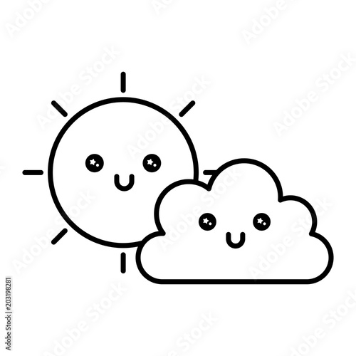 cute cloud with sun kawaii character vector illustration design