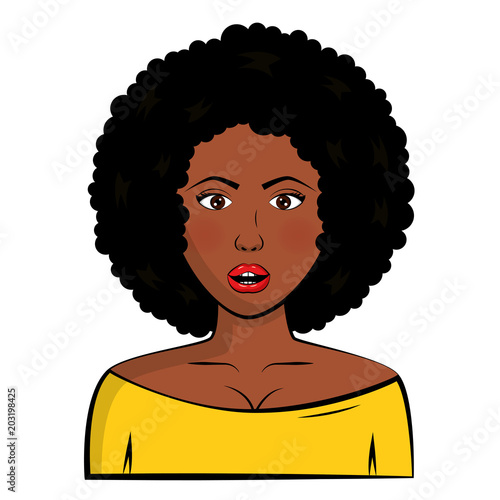 woman with afro hair character pop art style vector illustration design