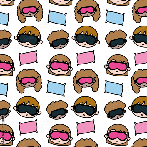 color boys and gils head with sleep glasses and pillow background
