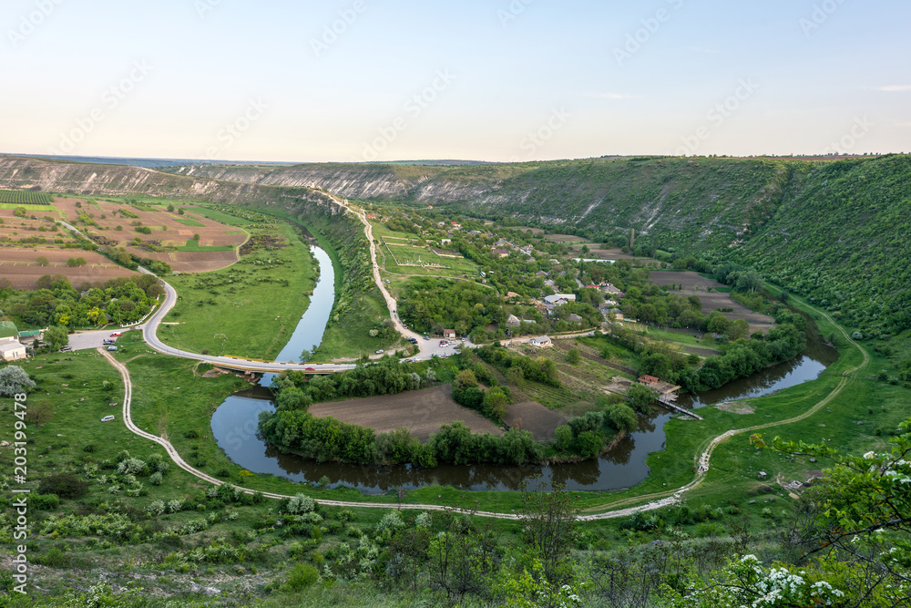 Green spring sunset landscape at Orheiul Vechi