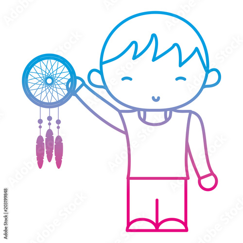 degraded line boy hairstyle with dream catcher in the hand