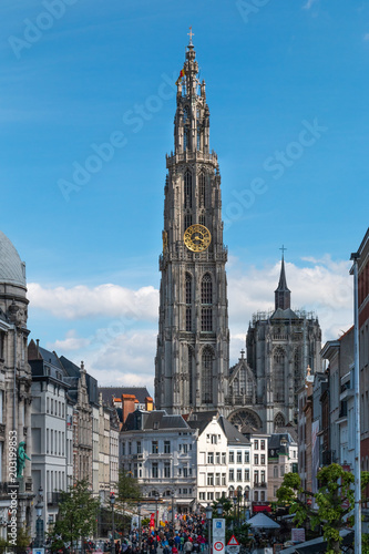 Antwerp, Belgium - Mai 1,2018: view on the onze lieve vrouw cathedral of Antwerp photo