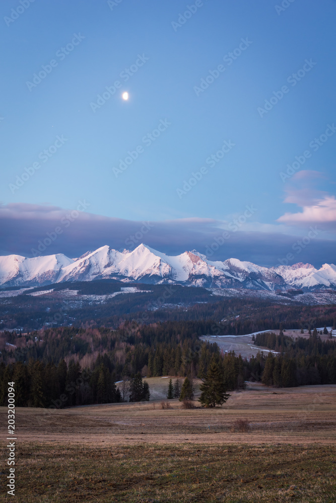 Fototapeta premium Tatra mountains at night from Lapszanka, Poland