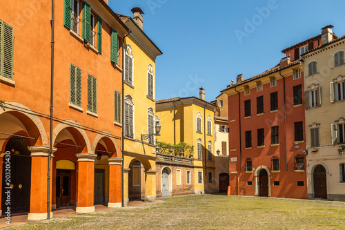 Typical colourful streets and houses of Modena city Tuscany  Italy.